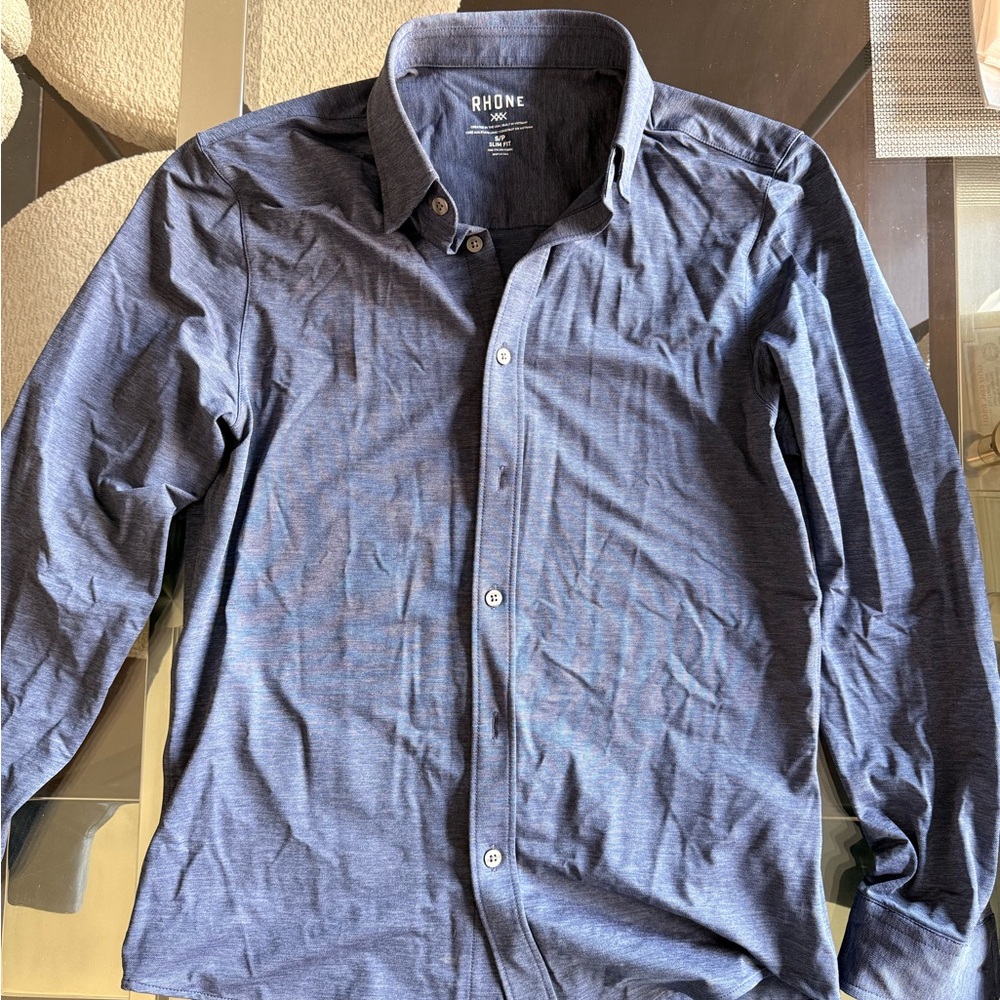 RHONE Men's Long Sleeve Button-Down Shirt - Navy Blue